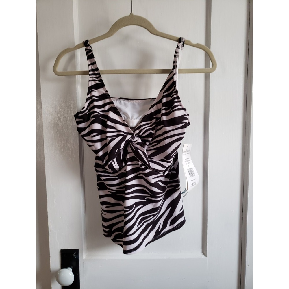 Pure Paradise Bra Sized zebra print twisted Tankini Swimsuit top 34C-Cup